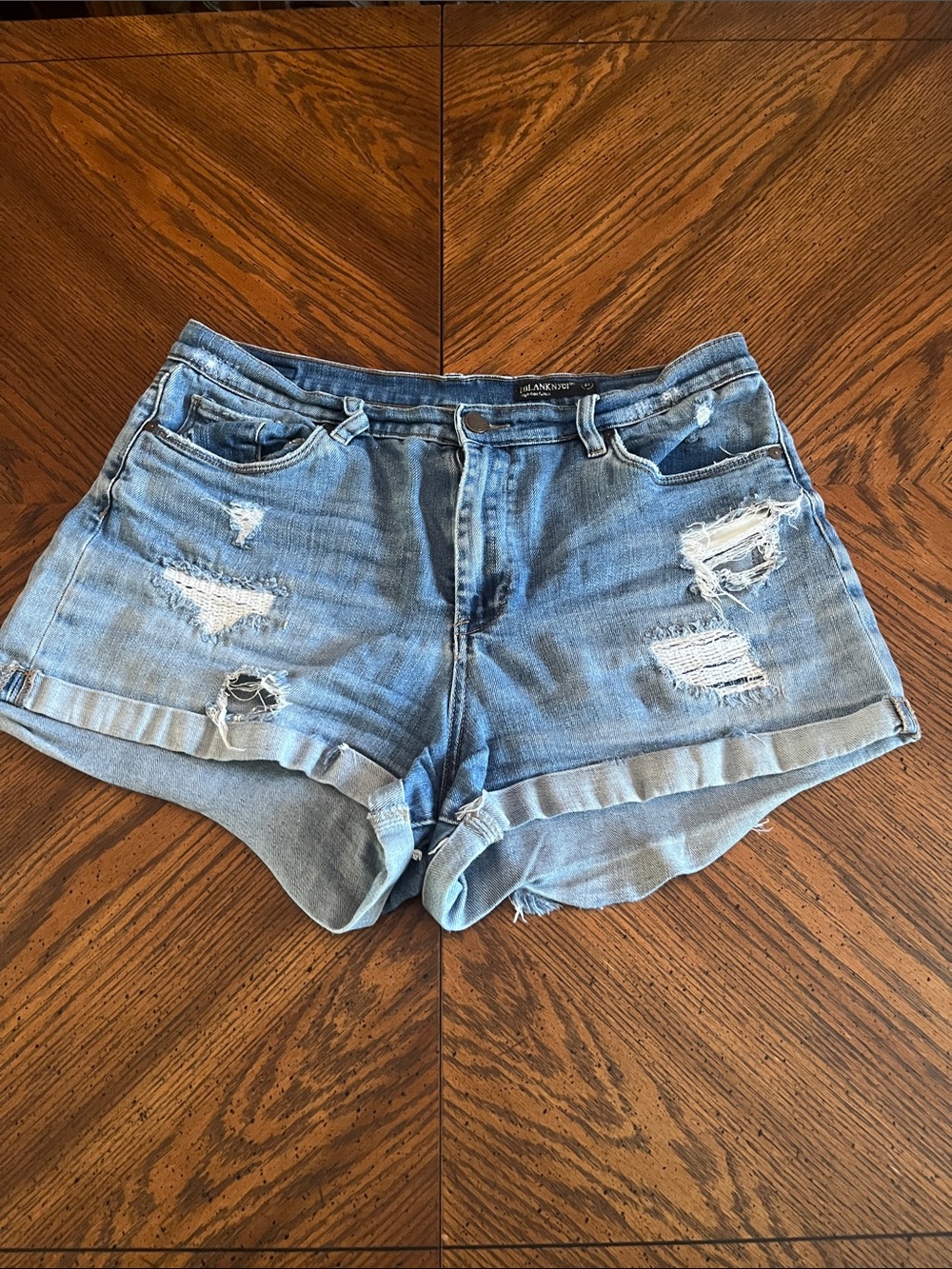 Blank NYC Light Wash Distressed Denim Shorts